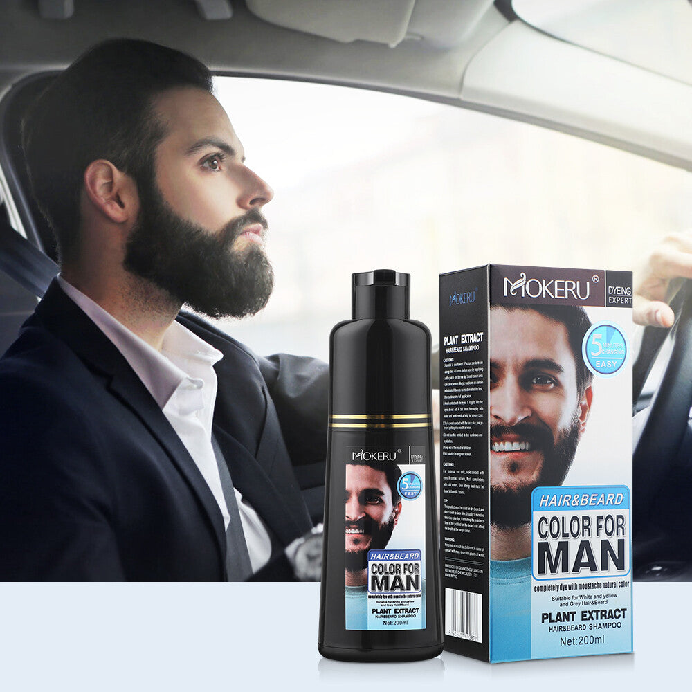 Men's Beard Hair Color Dye Shampoo - Black Darkening, 200ml