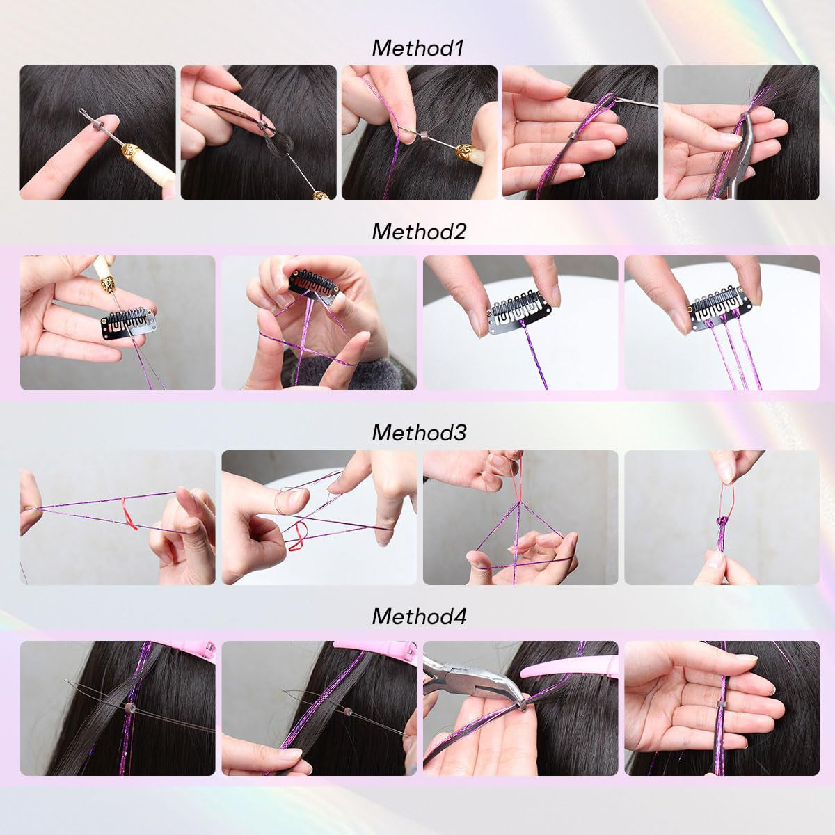 Hair Tinsel Kit 25 Colors 10,000 Strands Fairy Hair Extensions Set