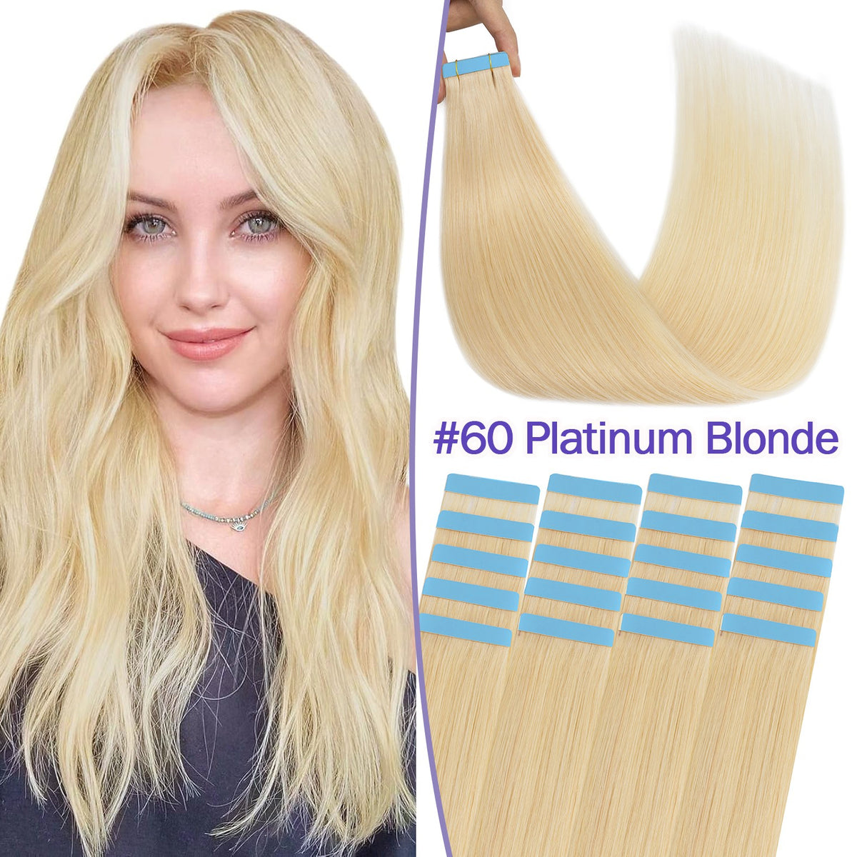 Tape-In 100% Remy Human Hair Extensions Full Head Balayage Ombre