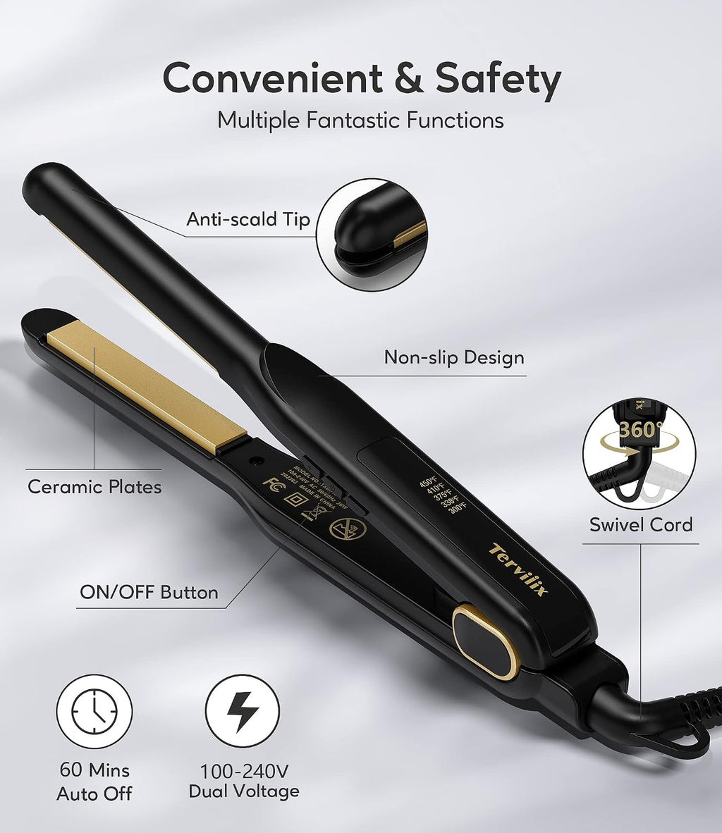 2-in-1 Flat Iron & Curling Iron for Short Hair - 0.5 Inch Ceramic Plates