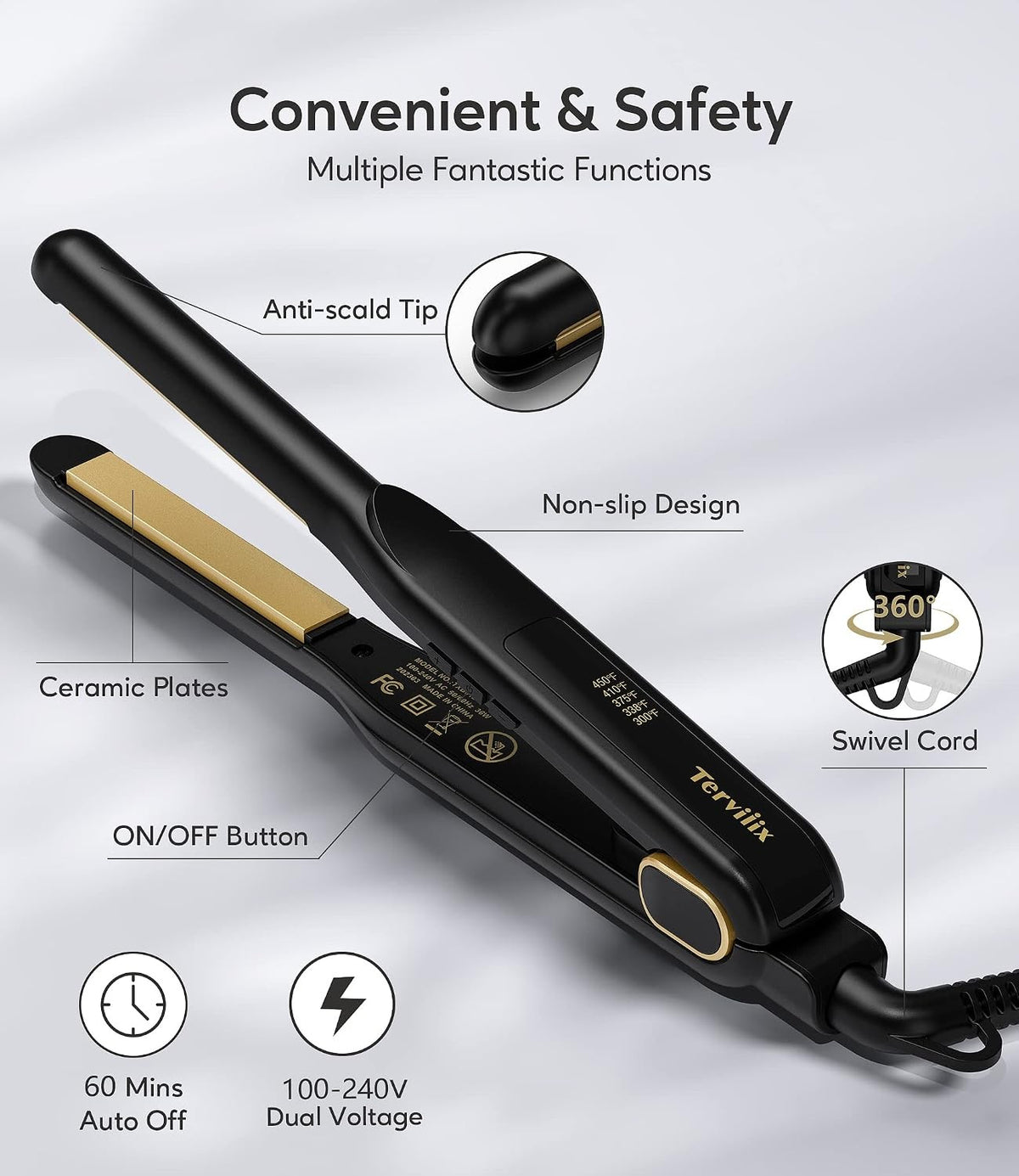 2-in-1 Flat Iron & Curling Iron for Short Hair - 0.5 Inch Ceramic Plates