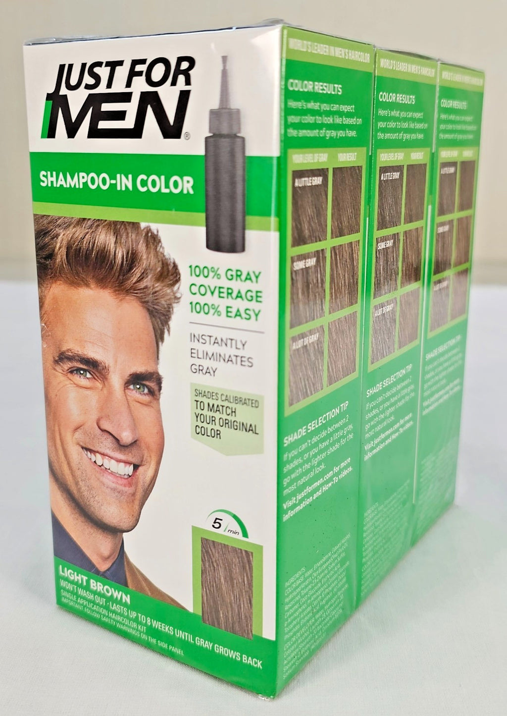 3 Pack Men’s Light Brown Hair Color Shampoo H-25 Gray Coverage