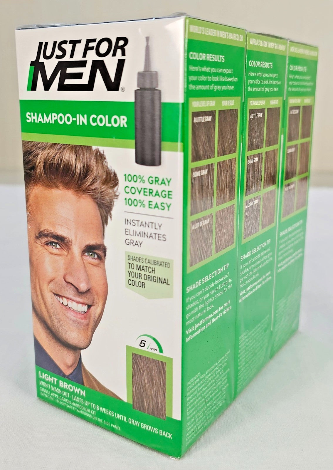 3 Pack Men’s Light Brown Hair Color Shampoo H-25 Gray Coverage