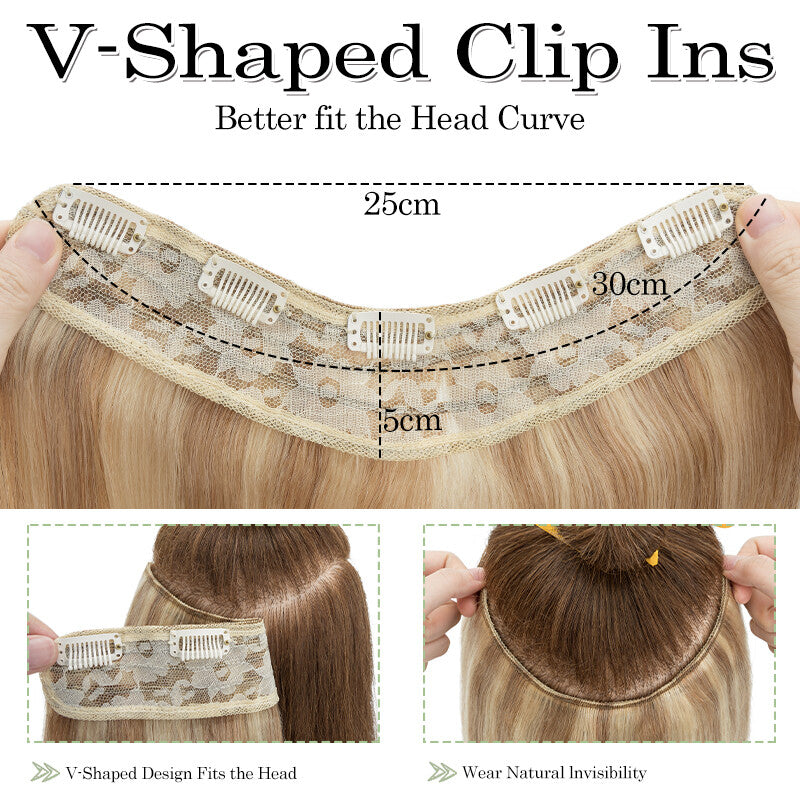 V-Shaped Clip-In Hair Extensions 100% Remy Human Hair Full Head