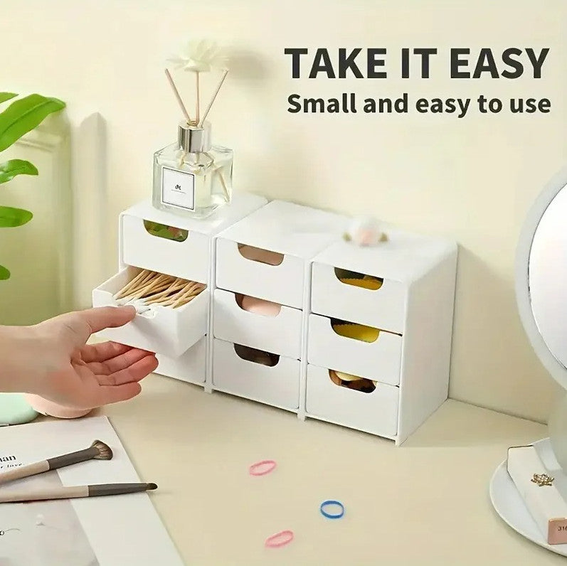 3 Tier Cosmetic & Jewelry Drawer Storage Organizer - Multi-Purpose Desk Holder