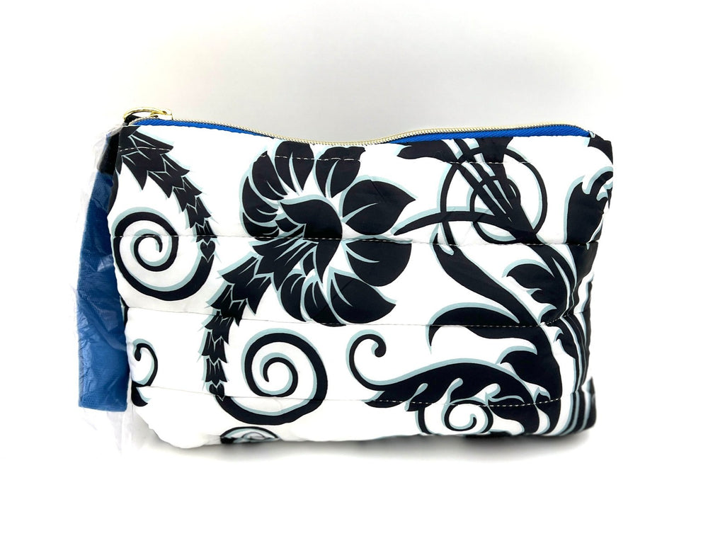 Black & White Makeup Bag with Handle - Fluffy Flower Print, Estée Lauder