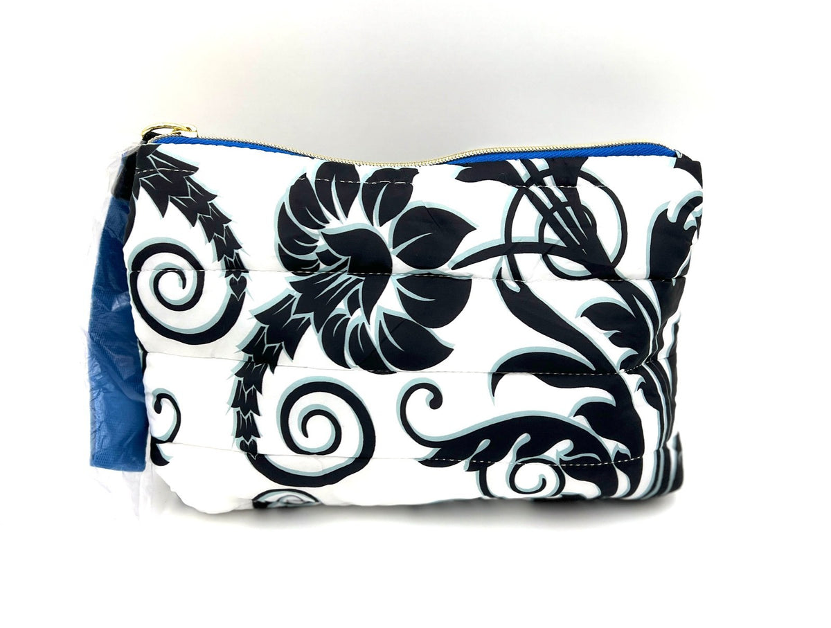 Black & White Makeup Bag with Handle - Fluffy Flower Print, Estée Lauder