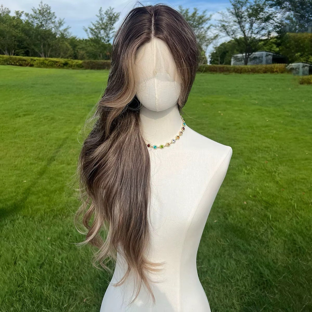 Long Wavy 24 Inch Lace Front Wigs for Women Middle Part Blonde Ends Dark Light Brown