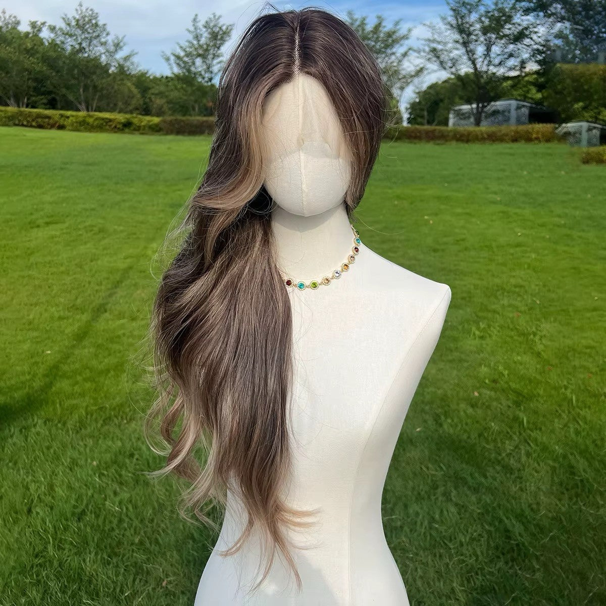 Long Wavy 24 Inch Lace Front Wigs for Women Middle Part Blonde Ends Dark Light Brown