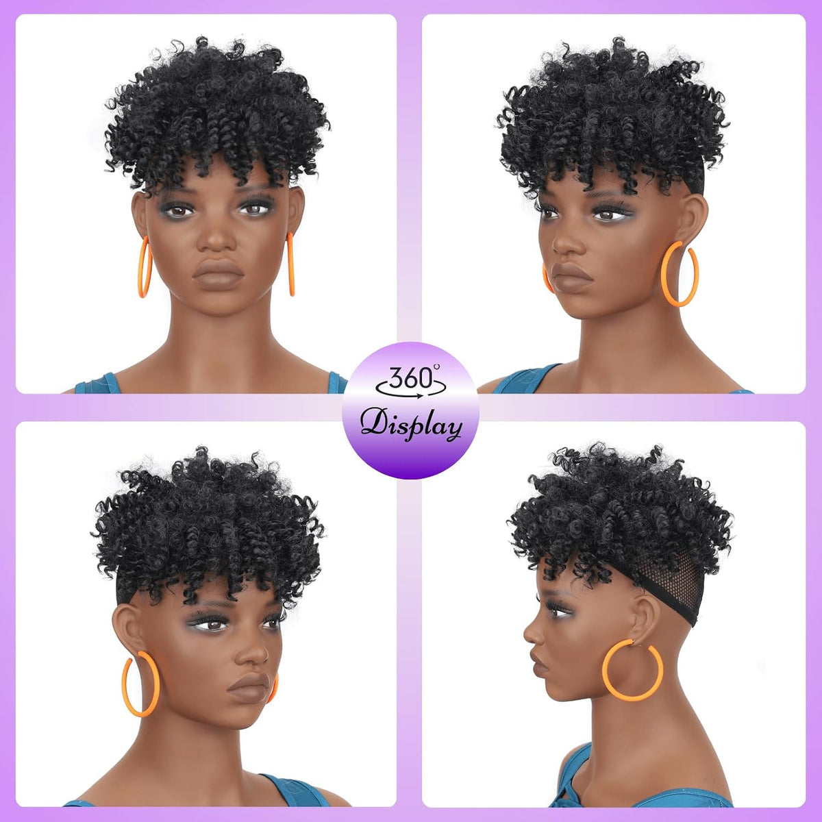 Kinky Afro Kinky Curly Hair Topper for Women - Natural Black, 6-Inch Braided Style