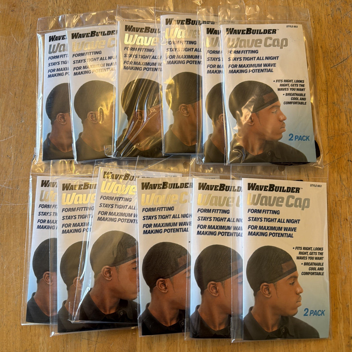WaveBuilder Form Fitting Wave Caps 2 Pack Style 653 Lot of 12 Made in USA