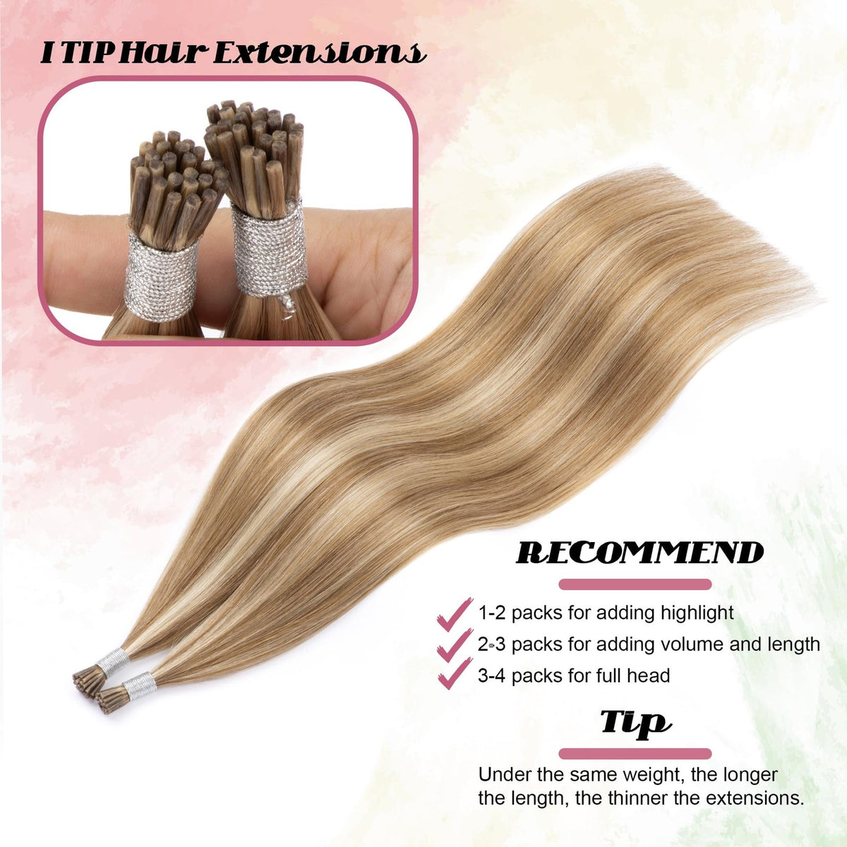 18 Inch Keratin Hair Extension Tips - #8/613 Blonde, 50g