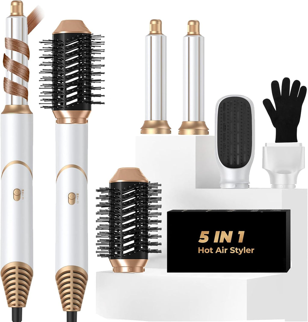 5-in-1 Hot Air Hair Dryer Brush Volumizer Curling & Straightening Styler