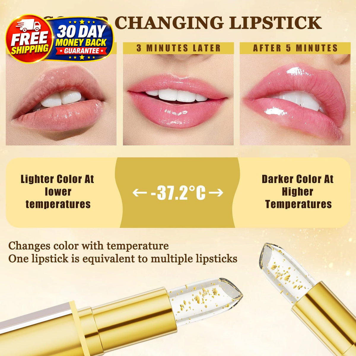 Color Changing Lipstick for Mature Lips - PH Responsive, Long-Lasting Moisturizer