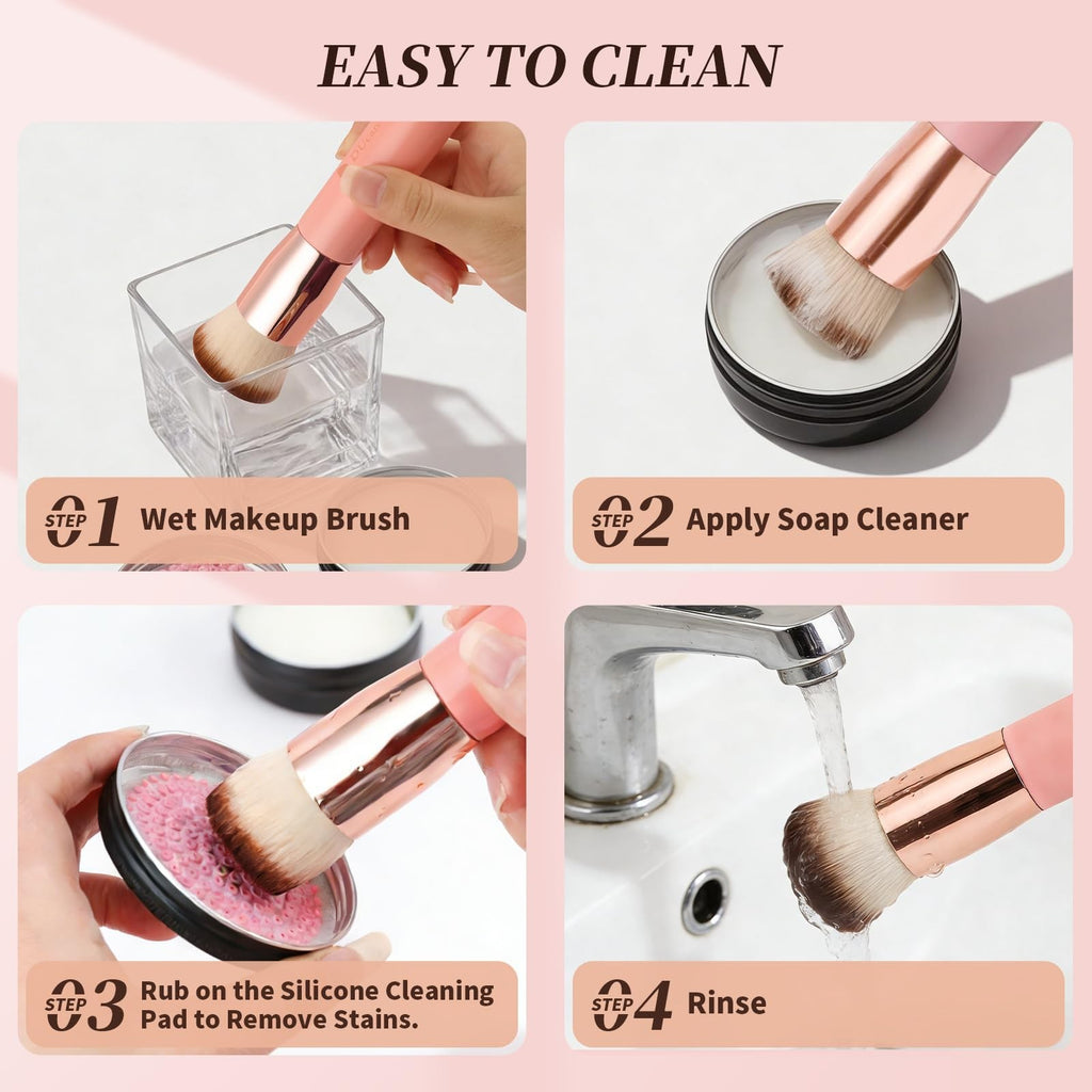 Flat Top Foundation Brush for Liquid Makeup - Dense Synthetic, Pink