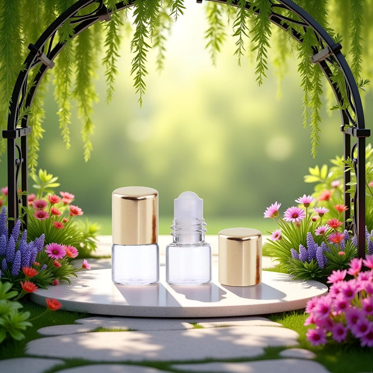 12Pcs Refillable Gold Glass Roller Bottles for Essential Oils - Travel Size