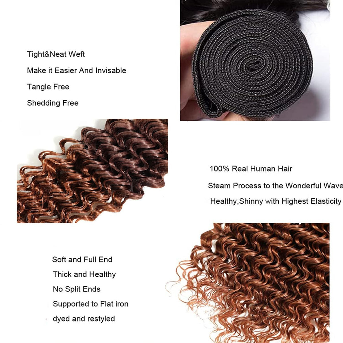 Deep Wave Human Hair Extensions 20-24 Inches Ombre Brazilian Virgin Hair