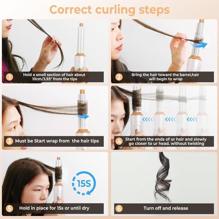 6-in-1 Hair Dryer Brush Curling Wand Set Ionic Air Styling Tools