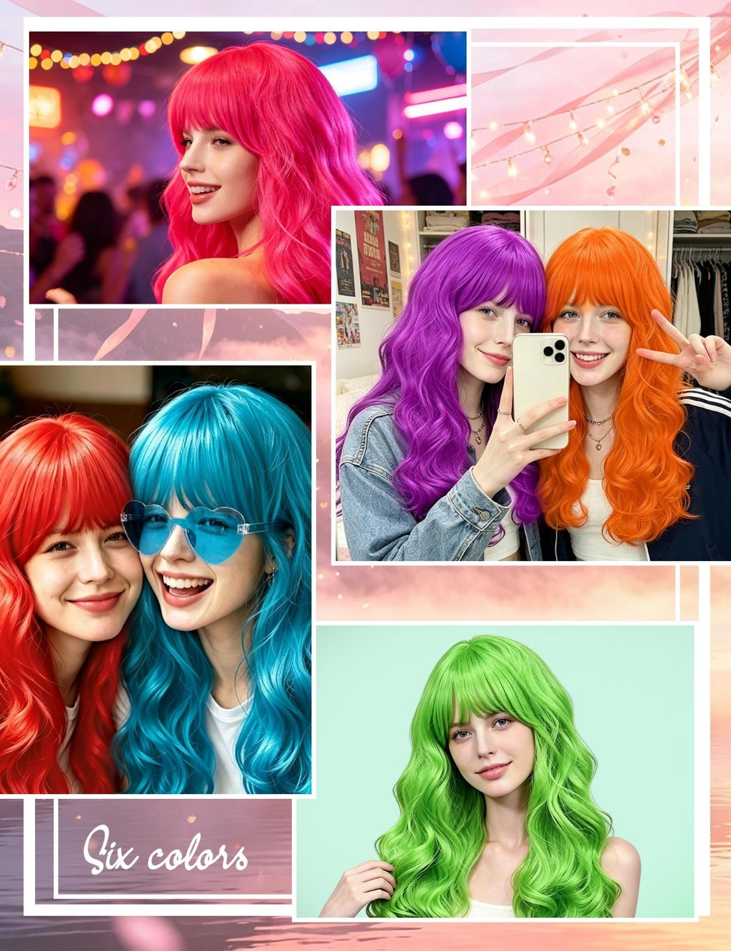 Colorful Long Curly Wig Set with Sunglasses for Women – Party & Costume