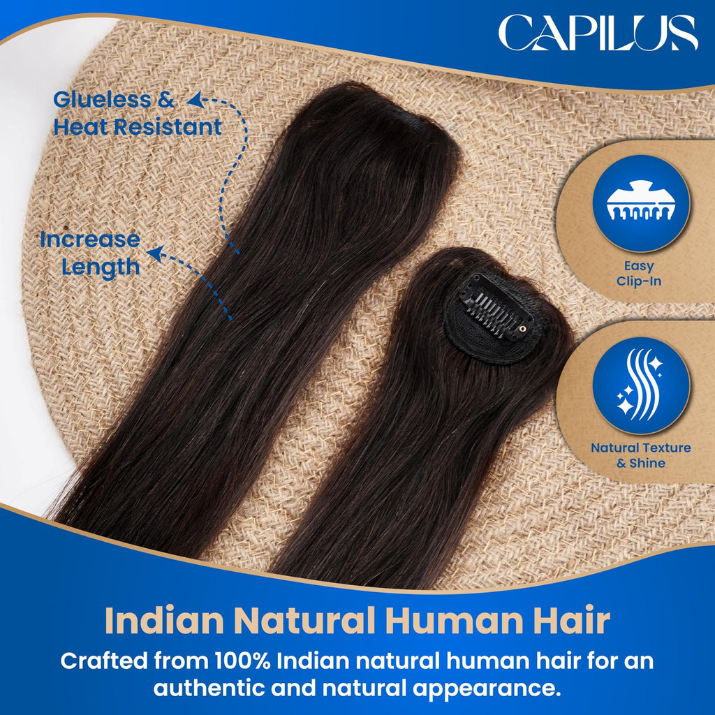 Invisible Hair Patch 12 Inch Natural Black Clip-In Extensions - Seamless Volume