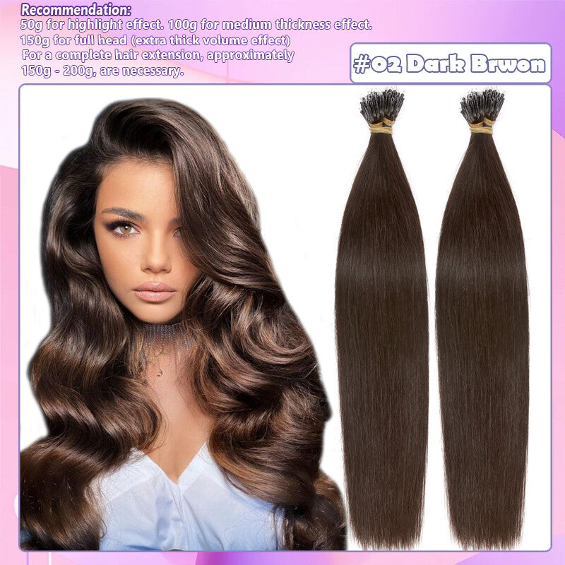 100% Remy Human Hair Extensions Nano Ring Beads - Multiple Lengths & Colors