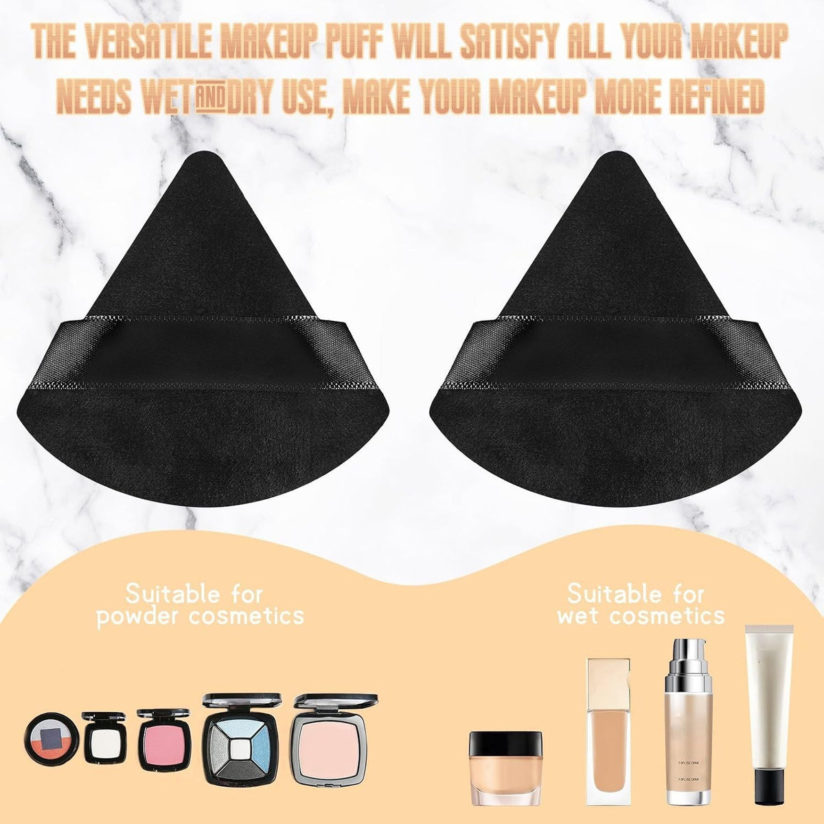 48 Pcs Triangle Velour Makeup Powder Puffs - Black