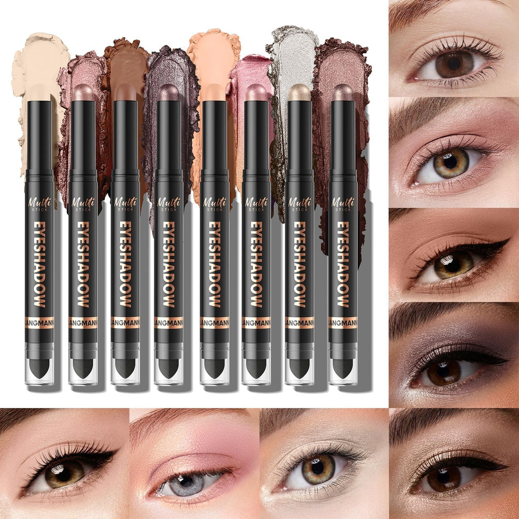 8 Color Waterproof Dual-Ended Eyeshadow Stick Set - Long Wear & Easy Application