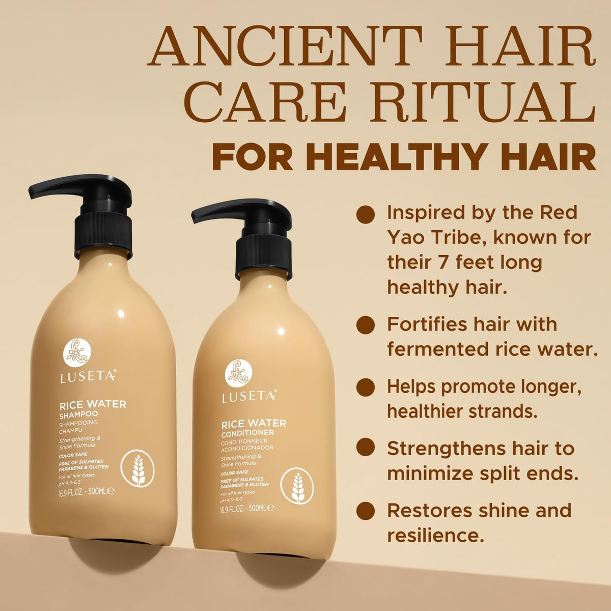 Rice Water Shampoo & Conditioner Set for Damaged Hair - Strengthening & Nourishing