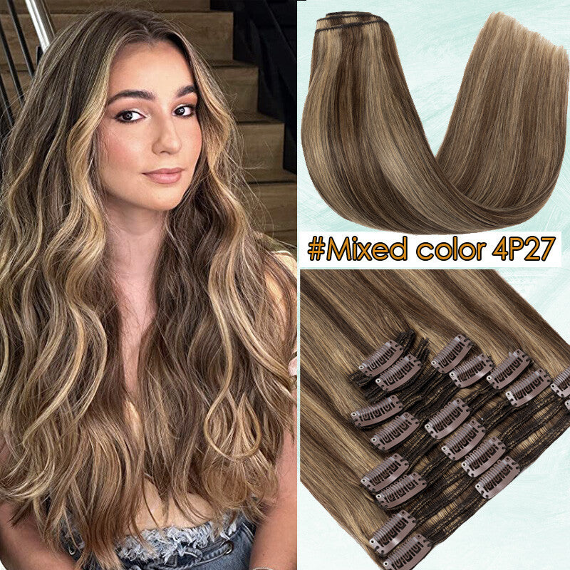 150g Double Weft Clip-In Human Hair Extensions - Full Head, Thick & Natural
