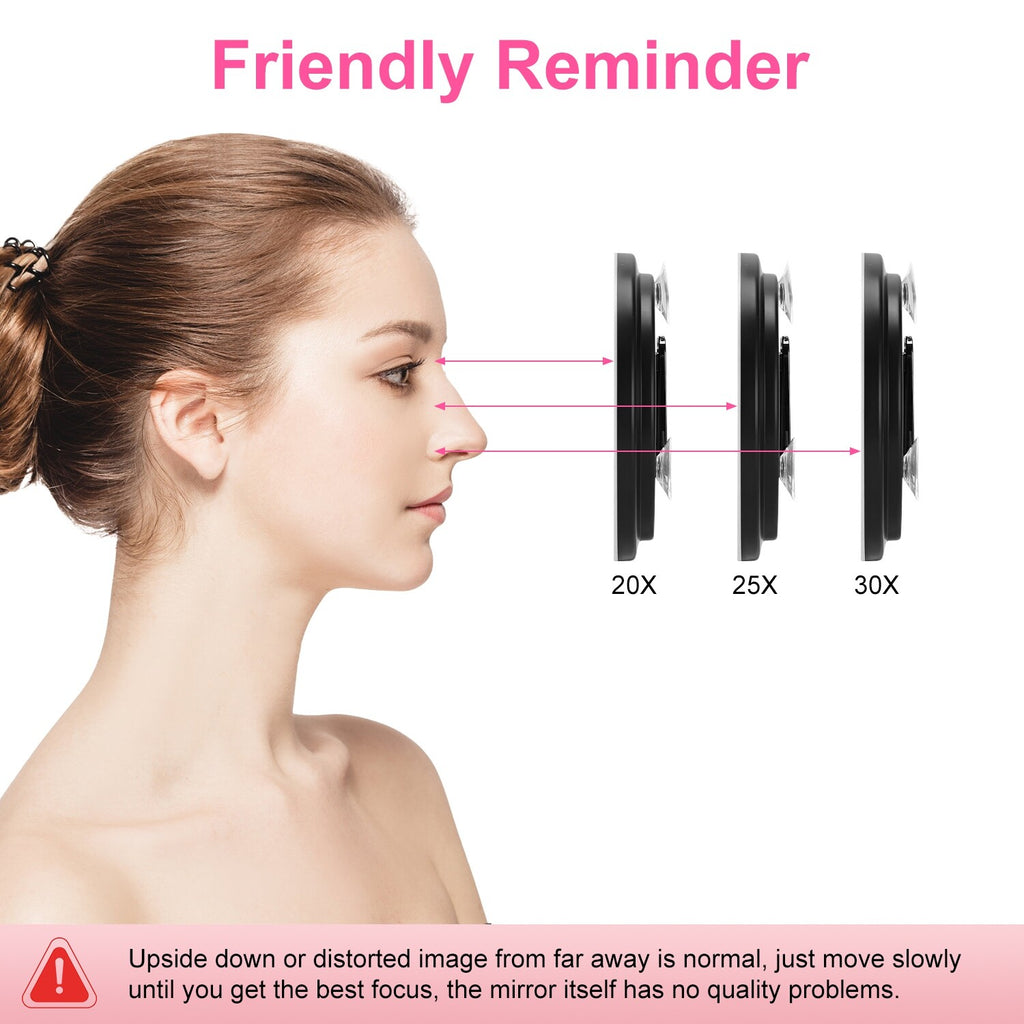 30X Magnifying Lighted Makeup Mirror with 3 Color LEDs – Adjustable Brightness