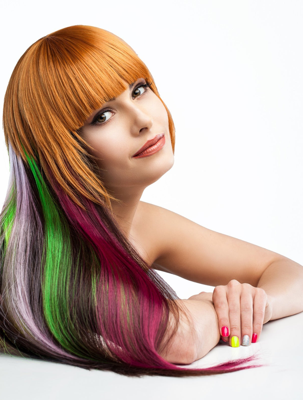 11 Pcs Clip-In Synthetic Hair Extensions - 21 Inch Colorful Straight Hair for Party & Cosplay