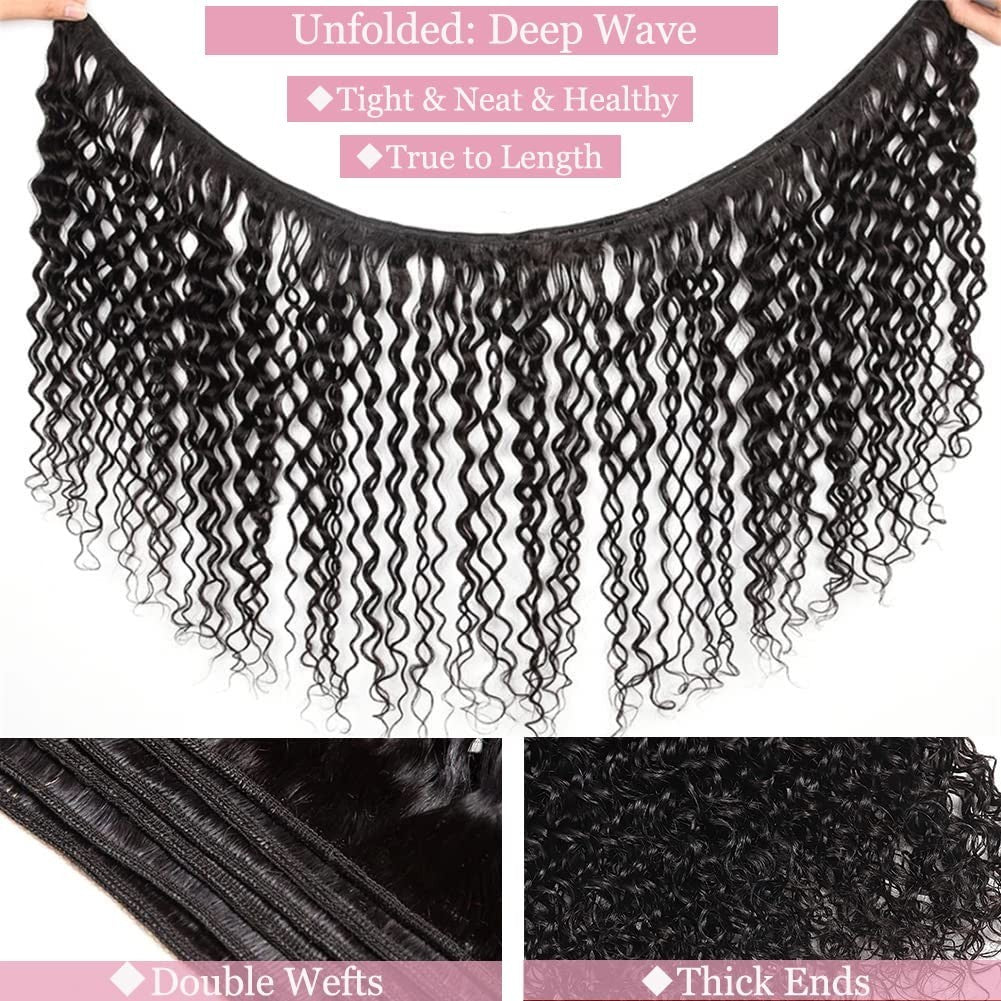 Deep Wave Brazilian Human Hair Bundle - Tangle-Free & Natural 24 Inch