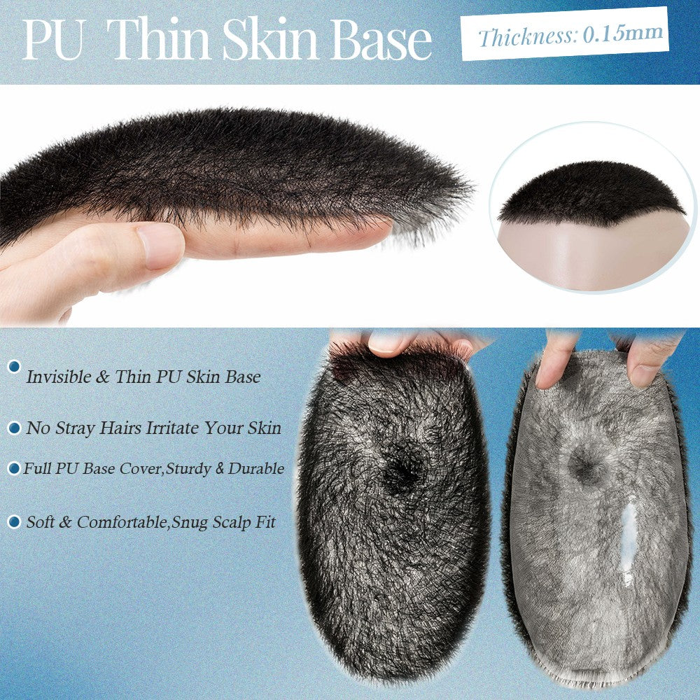 Men's Short Buzz Cut Toupee with Thin PU Skin Base - 100% Human Hair System