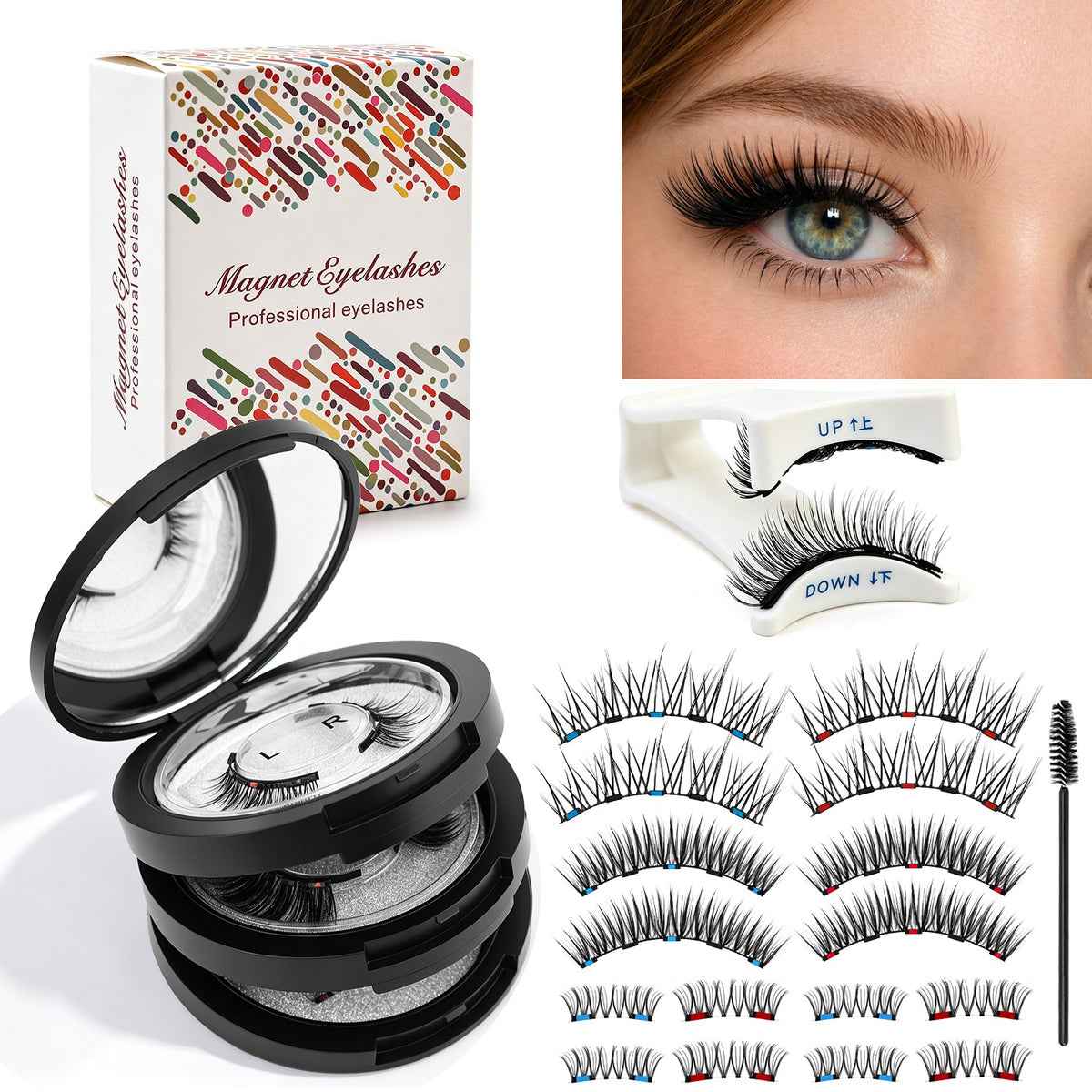 Magnetic False Eyelashes Kit Reusable Natural Look with Applicator