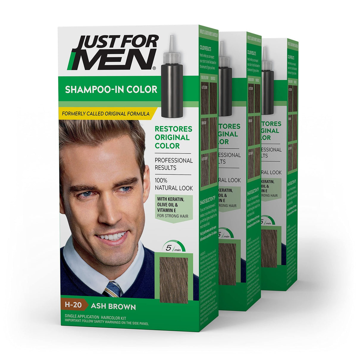Men's Ash Brown Hair Color Kit - Natural Gray Coverage, Permanent, 3 Pack
