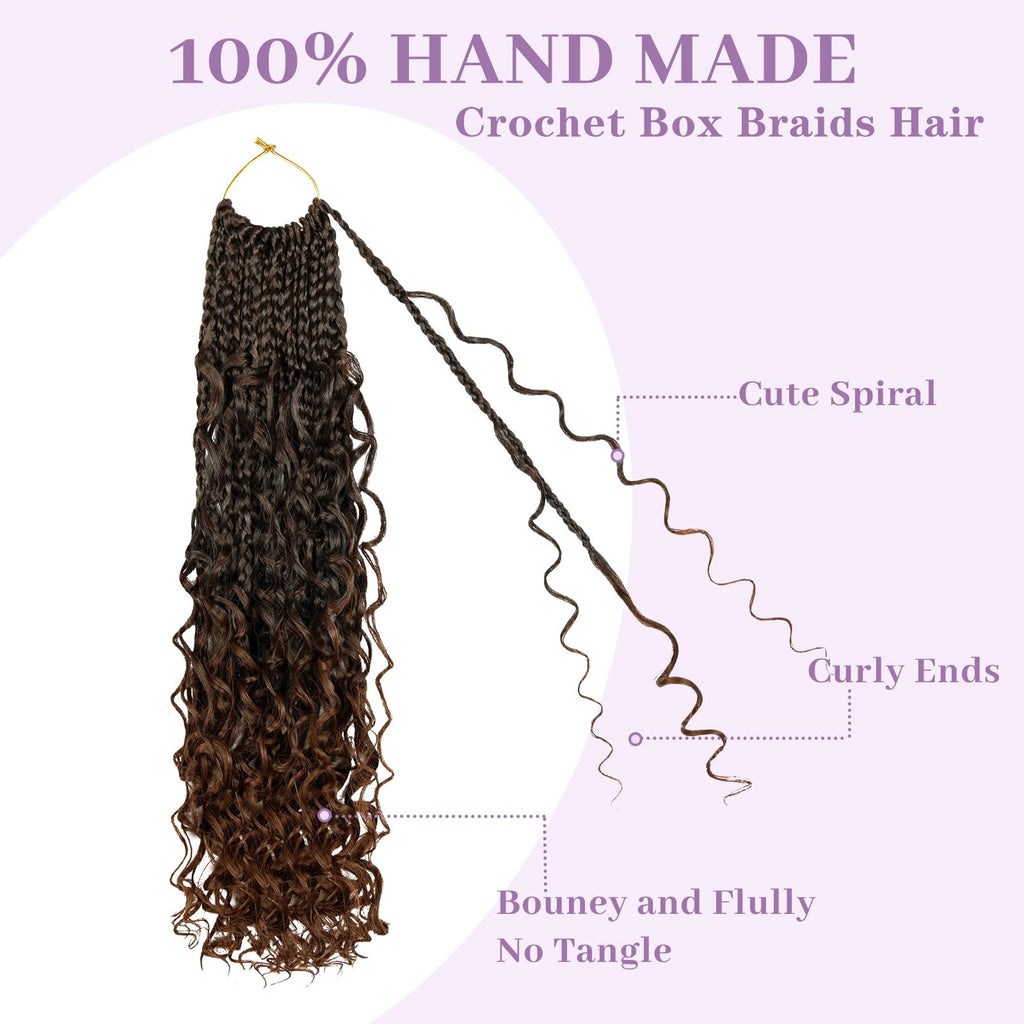 Boho Box Braids Crochet Hair 14 Inch Goddess Curl Ends Pre Looped