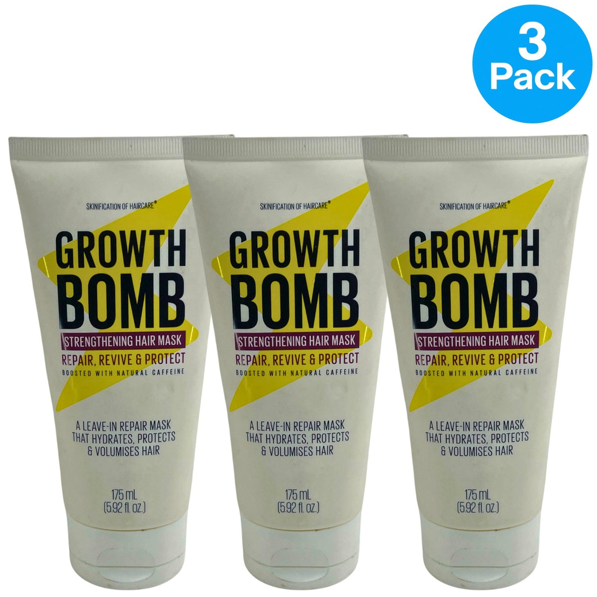 Growth Bomb Strengthening Hair Mask 3 Pack - Hydrating Leave-In Treatment for Damage & Volume