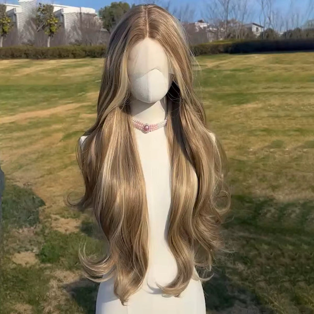30 Inch Blonde Brown Lace Front Wig with Heat-Resistant Synthetic Hair
