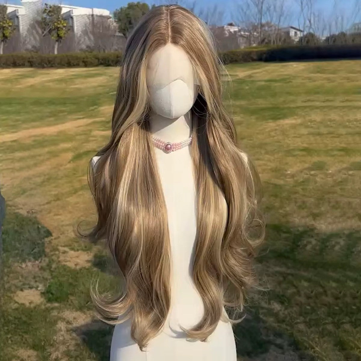 30 Inch Blonde Brown Lace Front Wig with Heat-Resistant Synthetic Hair