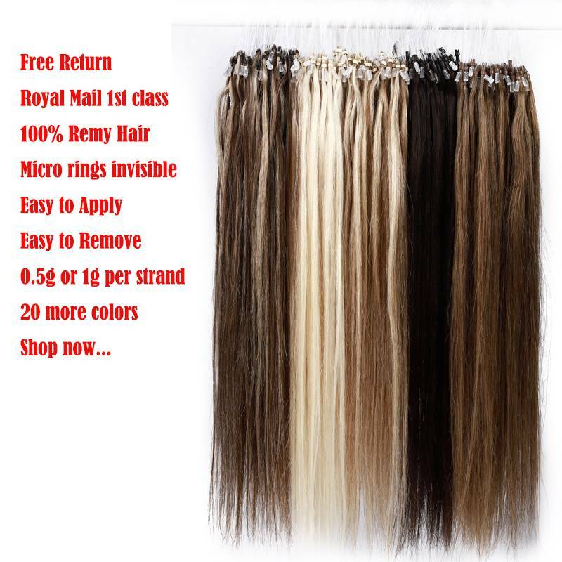 Human Hair Extensions Micro Loop Nano Beads Full Head - Multiple Colors & Lengths