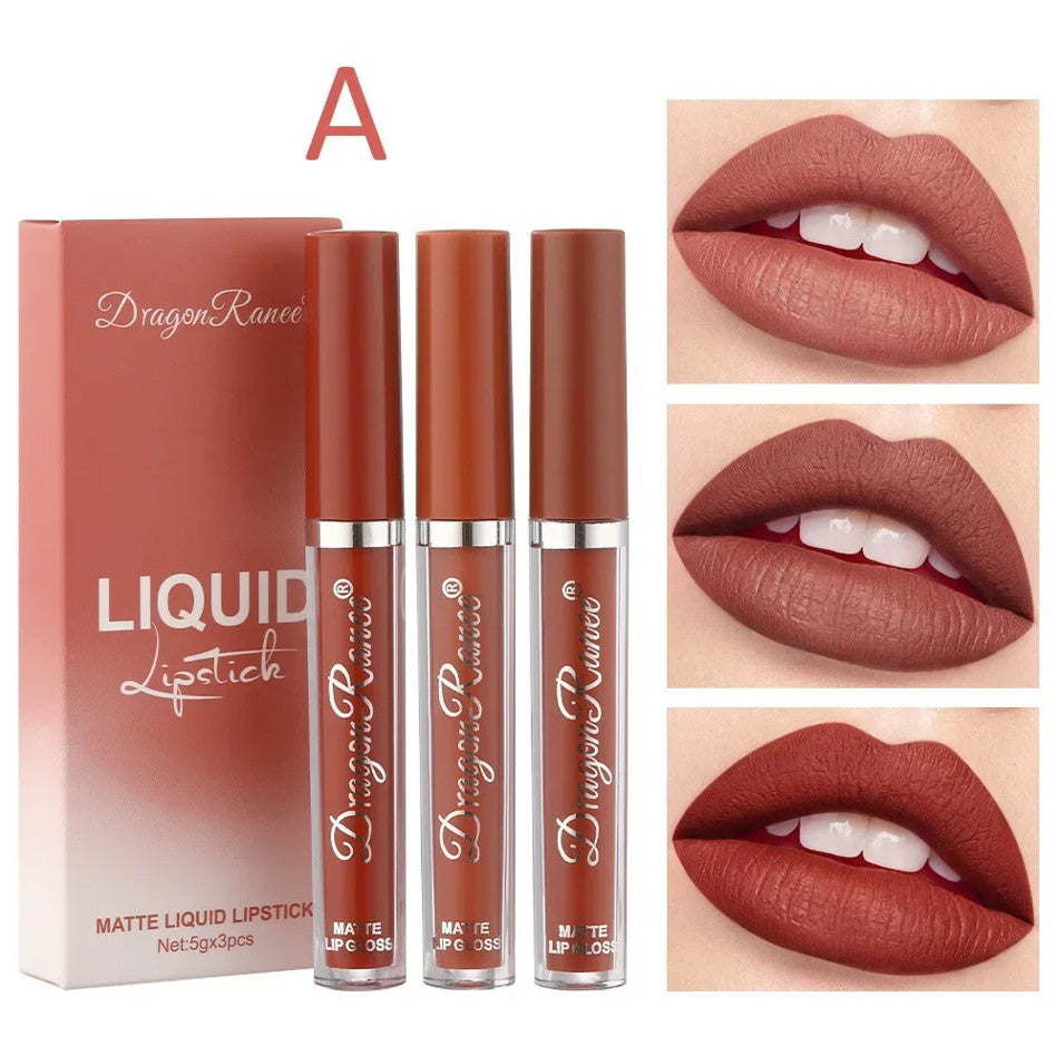 3Pcs Waterproof Matte Lipstick Set Long Lasting Lip Color Makeup