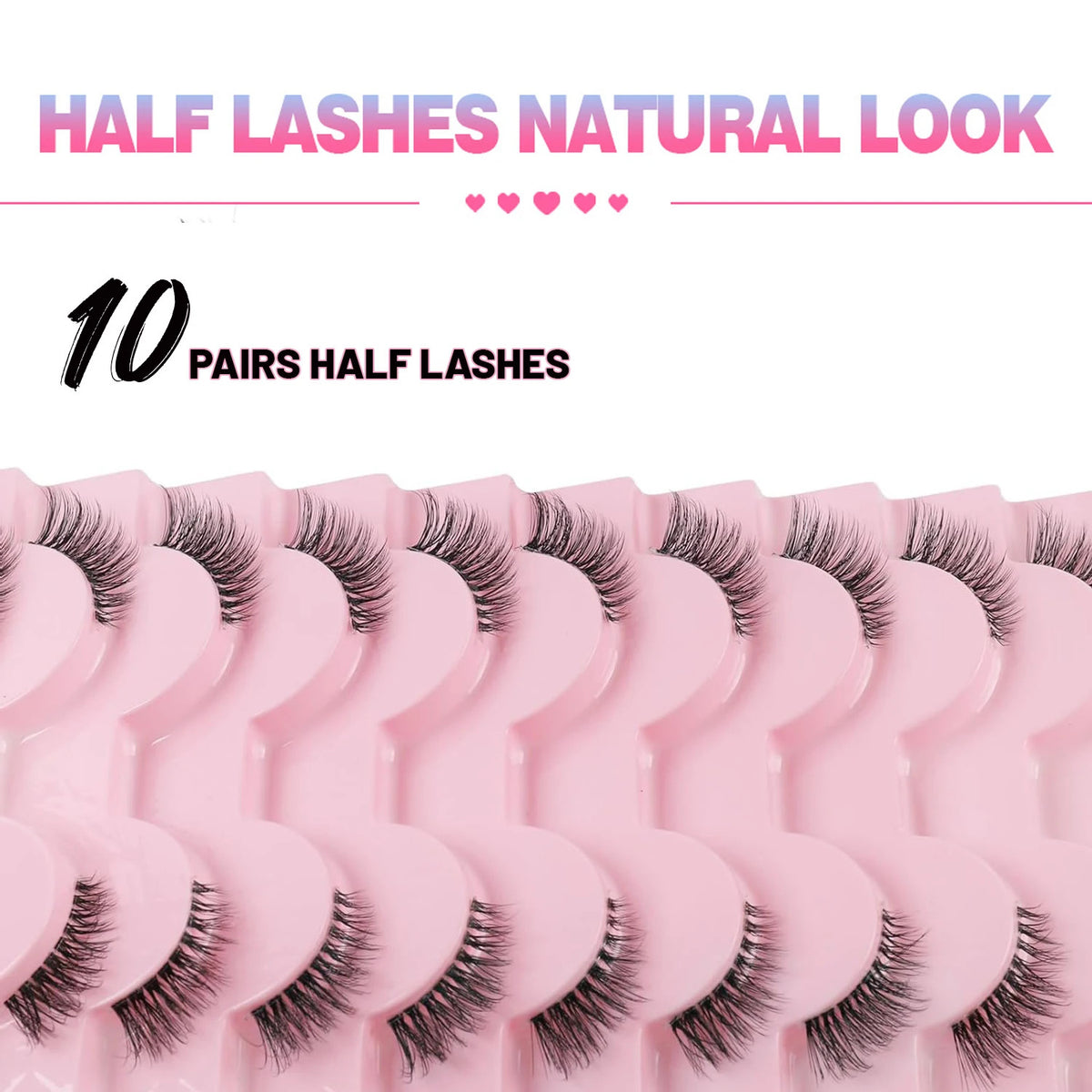 10 Pairs Natural Wispy Half Eyelash Extensions for Cat Eye Look