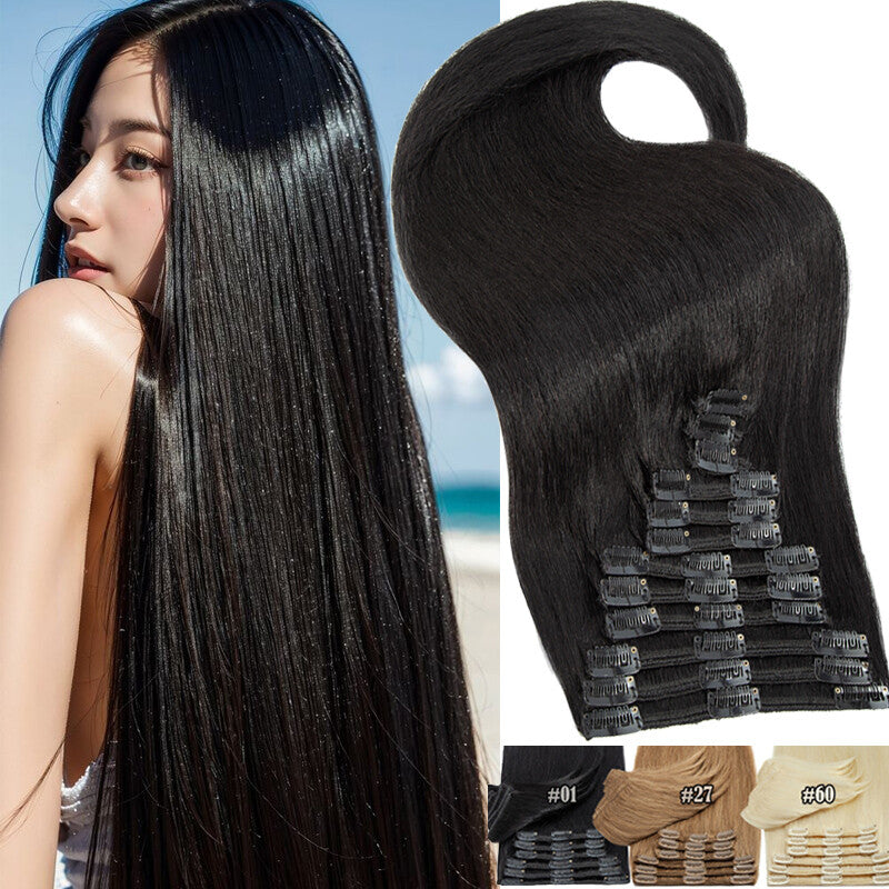 150g Double Weft Clip-In Human Hair Extensions - Full Head, Thick & Natural