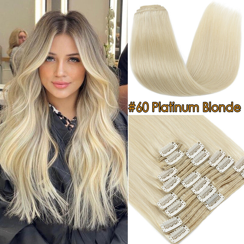 150g Double Weft Clip-In Human Hair Extensions - Full Head, Thick & Natural