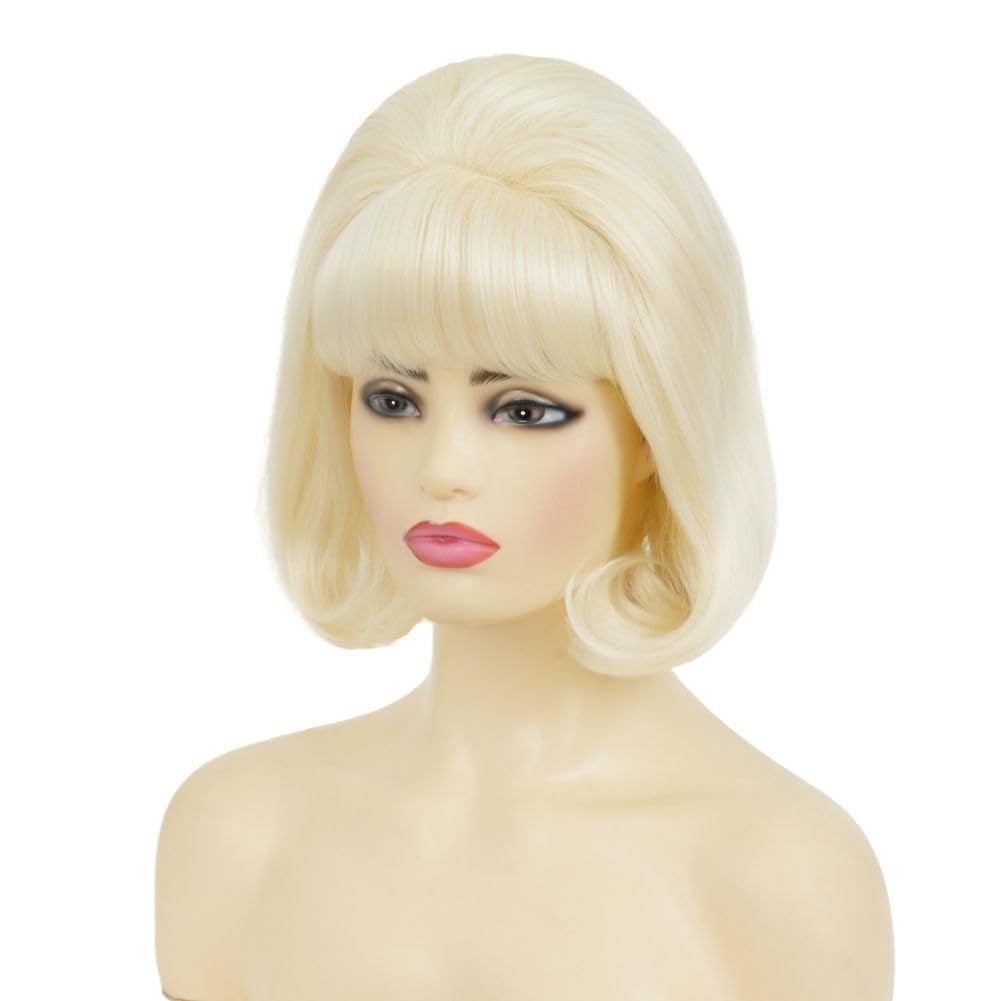 Blonde Beehive Wig for Women Short Curly Retro 50s 60s Costume Hair