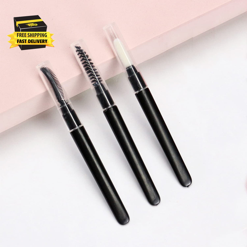 Mini Eyebrow, Eyelash & Lip Makeup Brush Set with Cap - Reusable Portable Tools