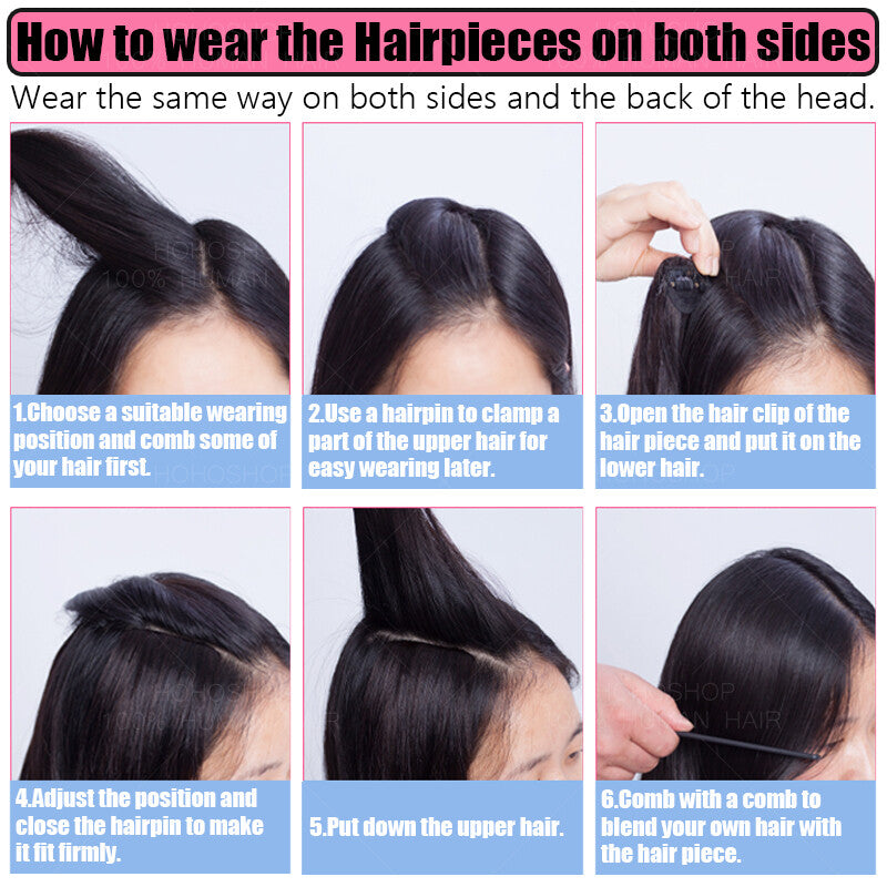 Clip In Short Hairpiece Human Hair Extensions Thick Pad Hair Topper