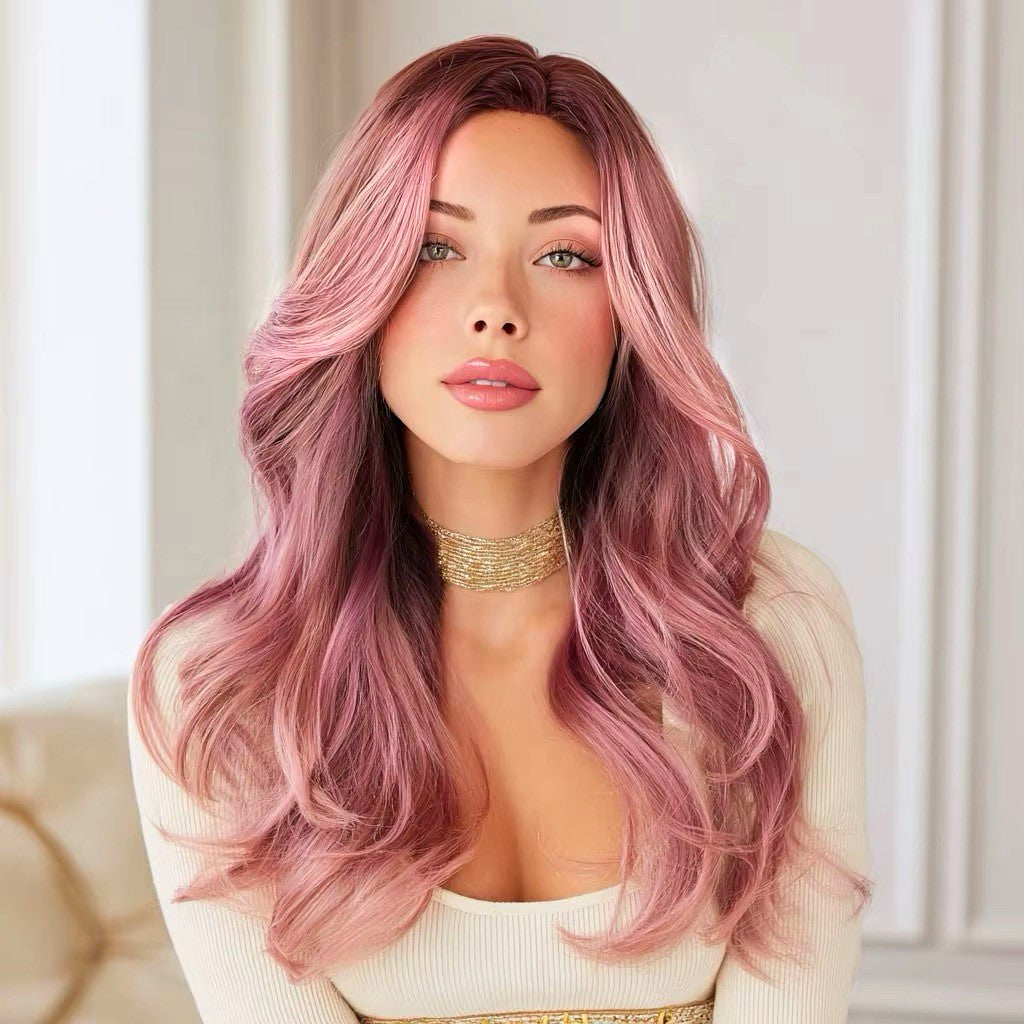 Pink Wavy Cosplay Wig 22 Inch Costume Hair for Halloween Party Birthday Christmas