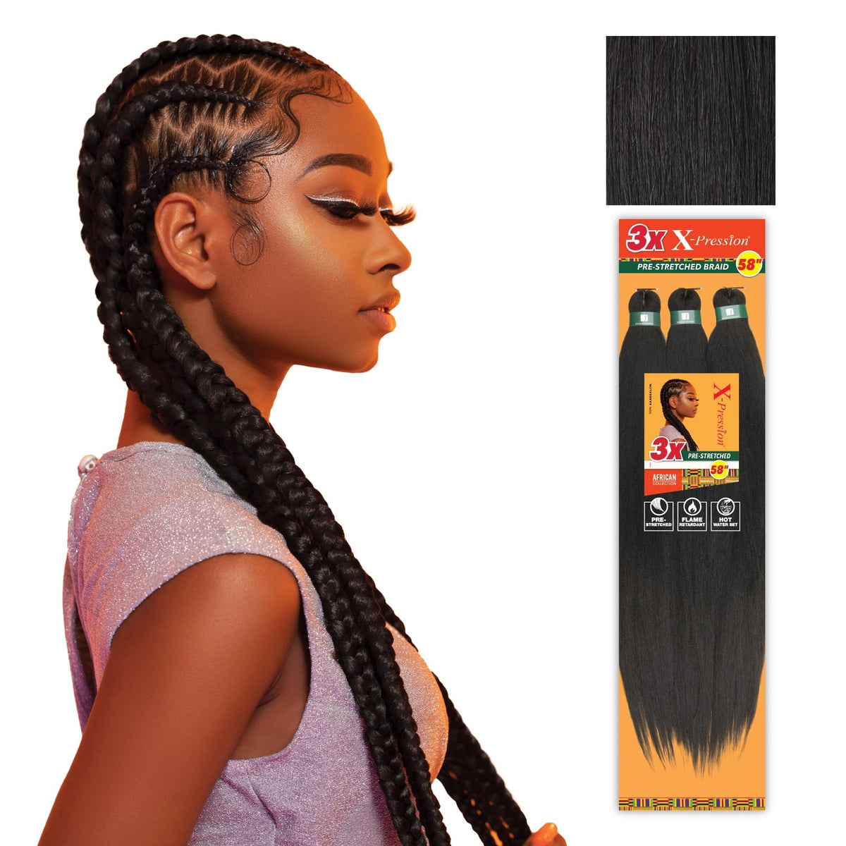 Prestretched Braids Hair Extensions 58 Inch 4 Pack Off Black