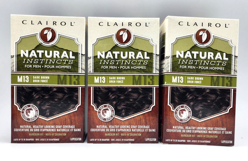 Men's Hair Color Dye Kit Dark Brown M13, Natural Instincts, 3 Pack